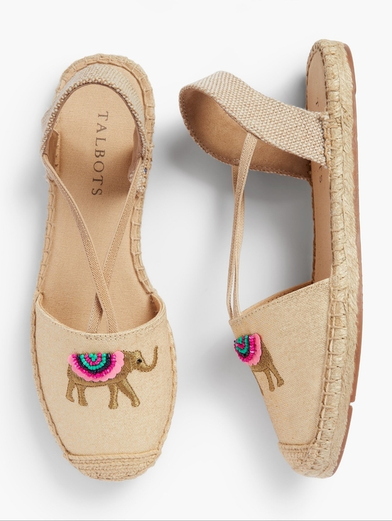 Talbots Shoes - Talbots Ivy Camel Flat Metallic Embroidered Espadrilles